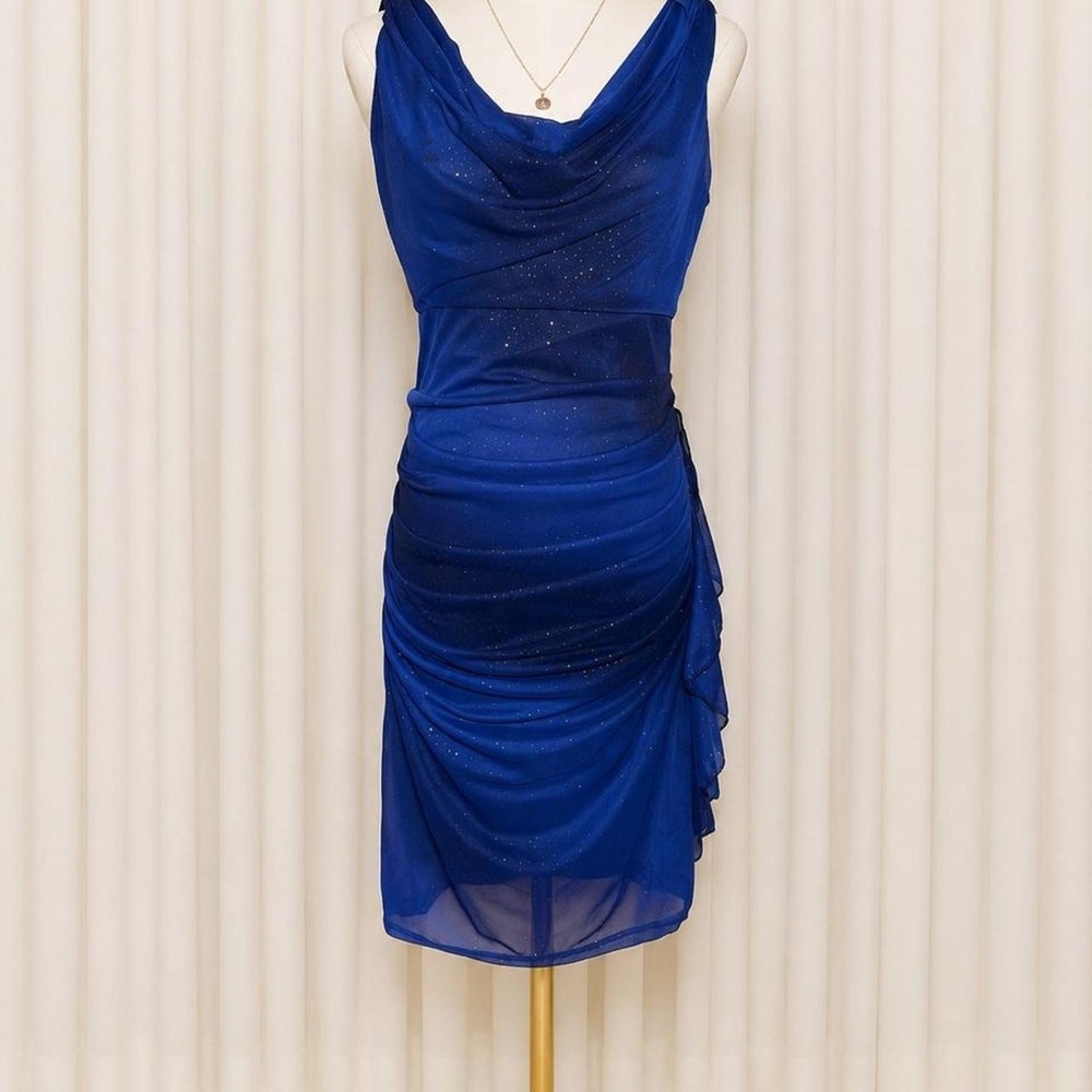 Y2k royal blue glitter mesh party dress ⋆౨ৎ˚⟡